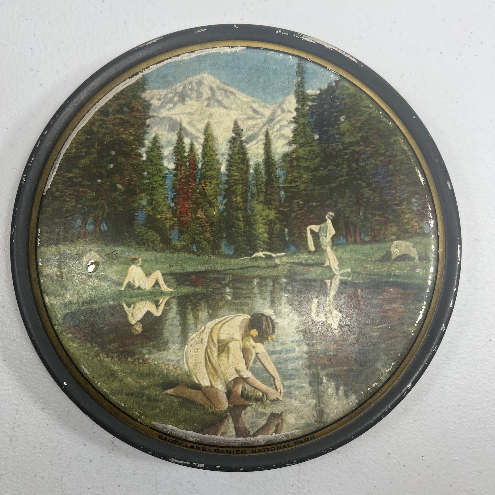 1920s Mount Rainier National Park Fairy Lake CANCO Antique Souvenir Tin NPS