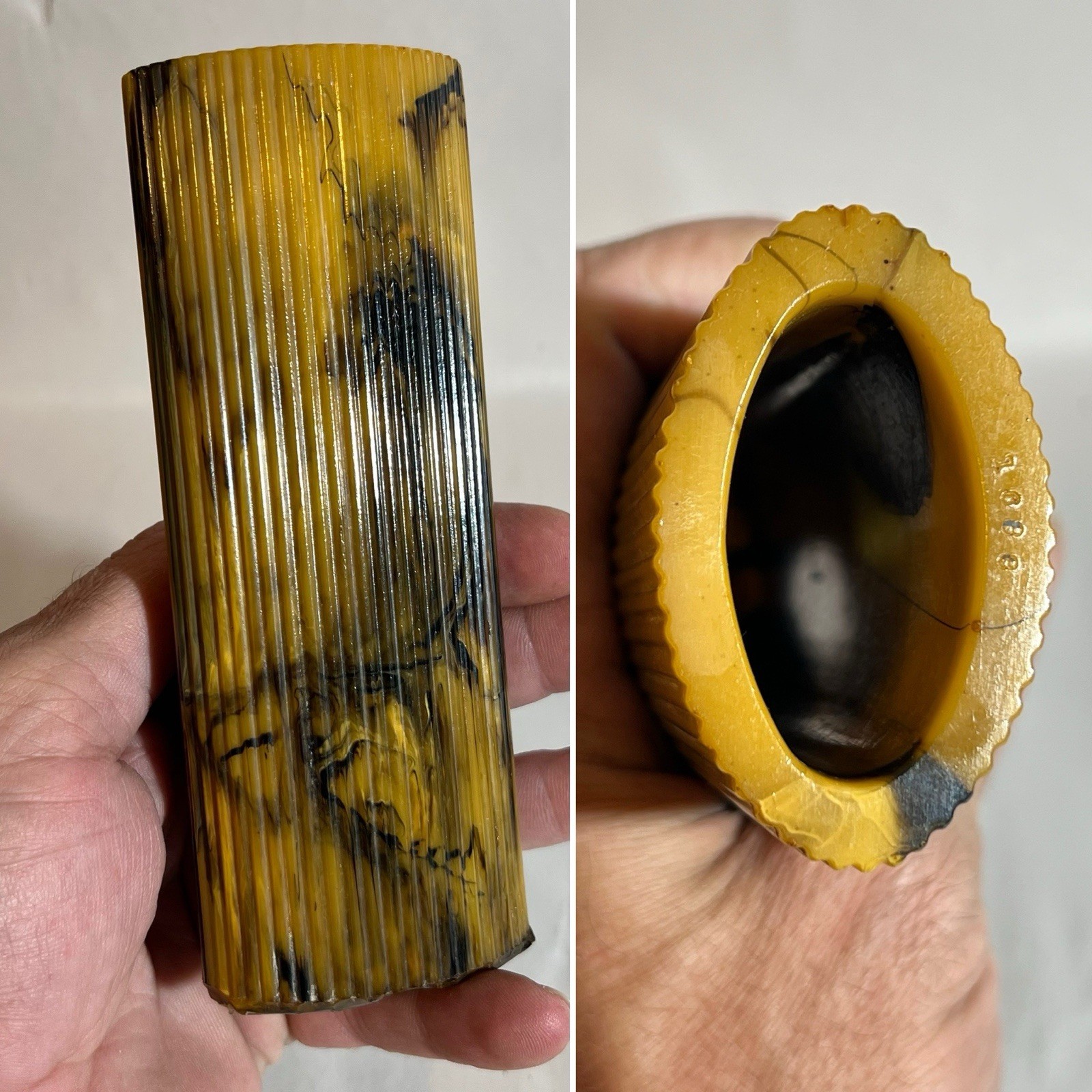 VINTAGE BUTTERSCOTCH & BROWN BLACK SWIRL BAKELITE CATALIN ROD / TUBE 186 GRAMS