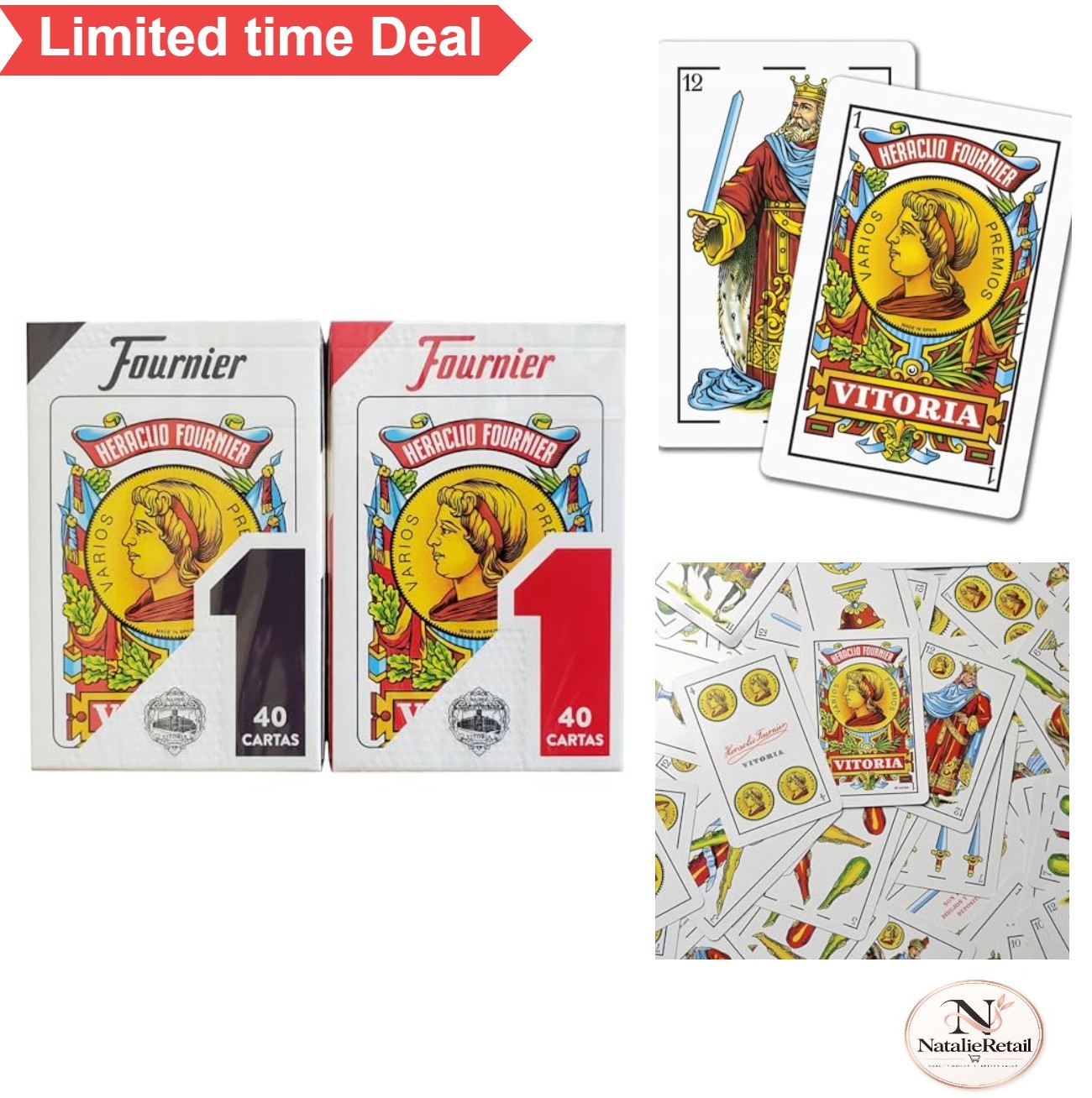 Spanish Playing Cards 2 Pack Blue Red No 1 Fournier Size 2.5x3.75 Mus Tute Truco