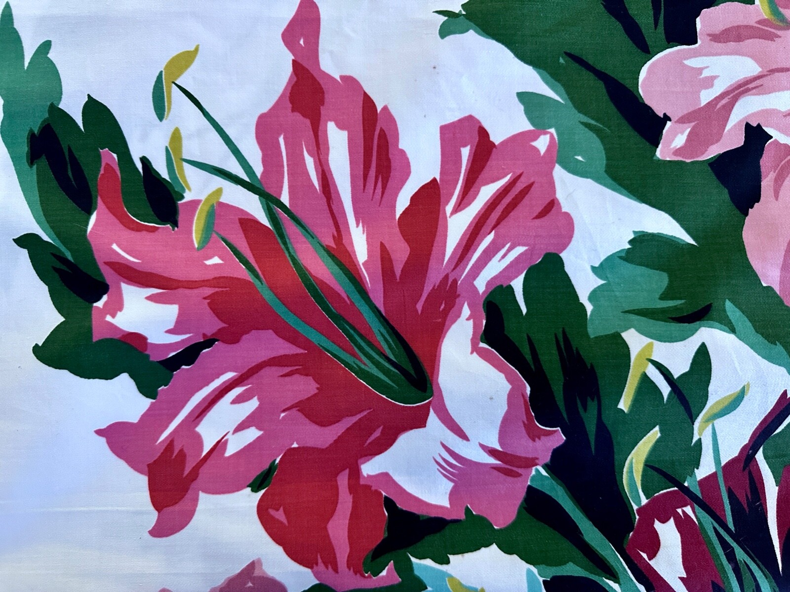 Exotic Lilies Dorothy Draper Vibes Hollywood Glam Barkcloth Era Vintage Fabric