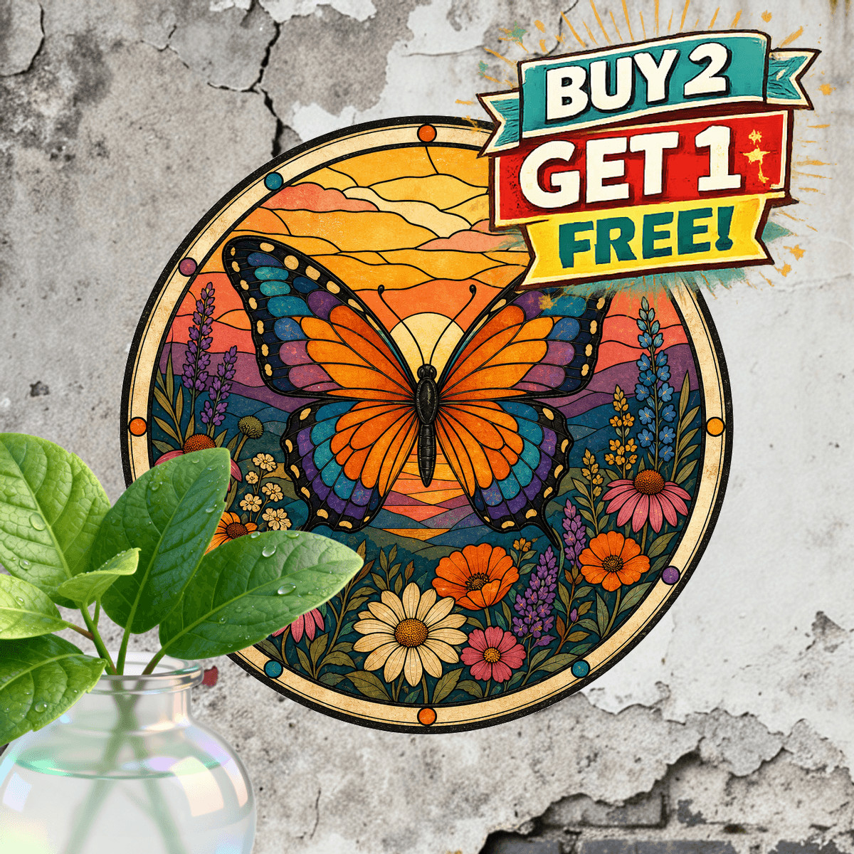 Sunset Butterfly Nature Sign Bohemian Sunset Landscape Metal Decor Plaque 8x8