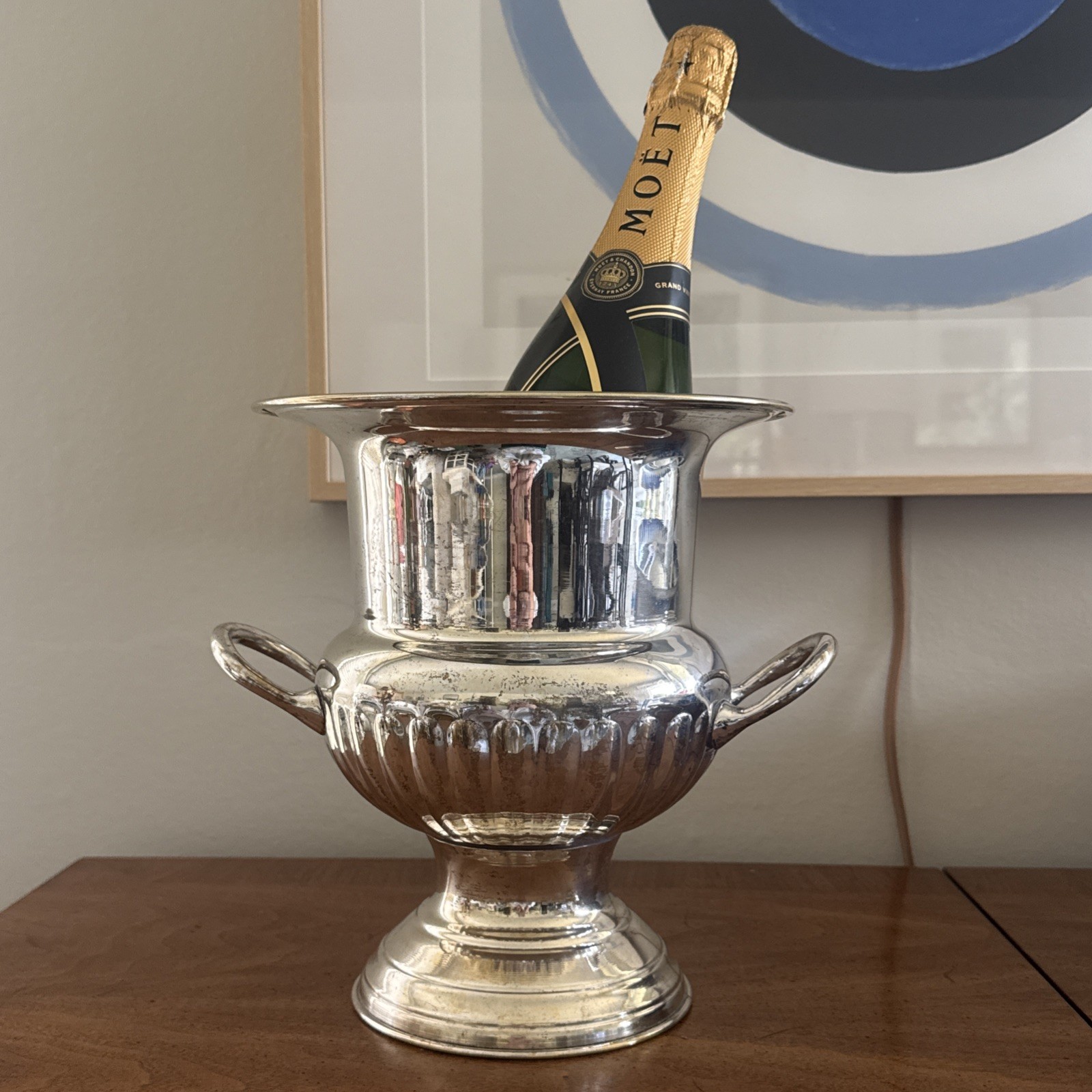 Vintage EPNS Silver Plate Trophy Urn Champagne Wine Ice Bucket w/ Handles, 9.5”