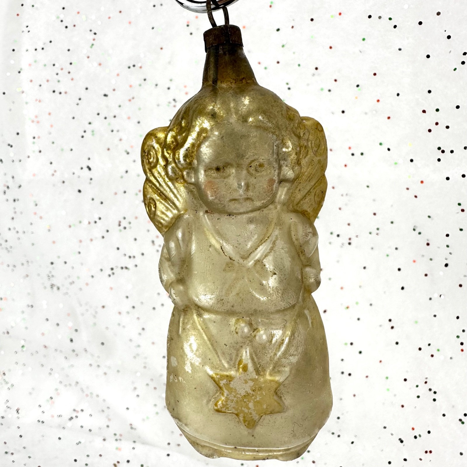 Antique 1920\'s - 1930\'s Germany Figural Angel Holding Star Glass Ornament 4\