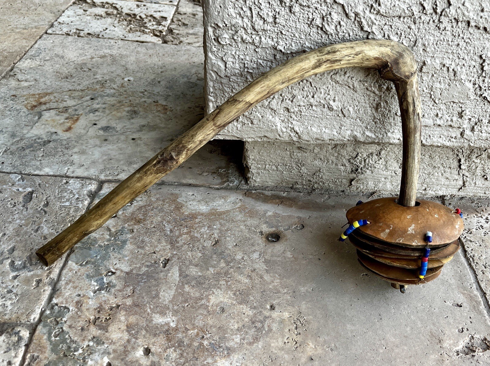 Vintage African Mali Sistrum Wasamba Traditional Wood Rattle Disk Instrument