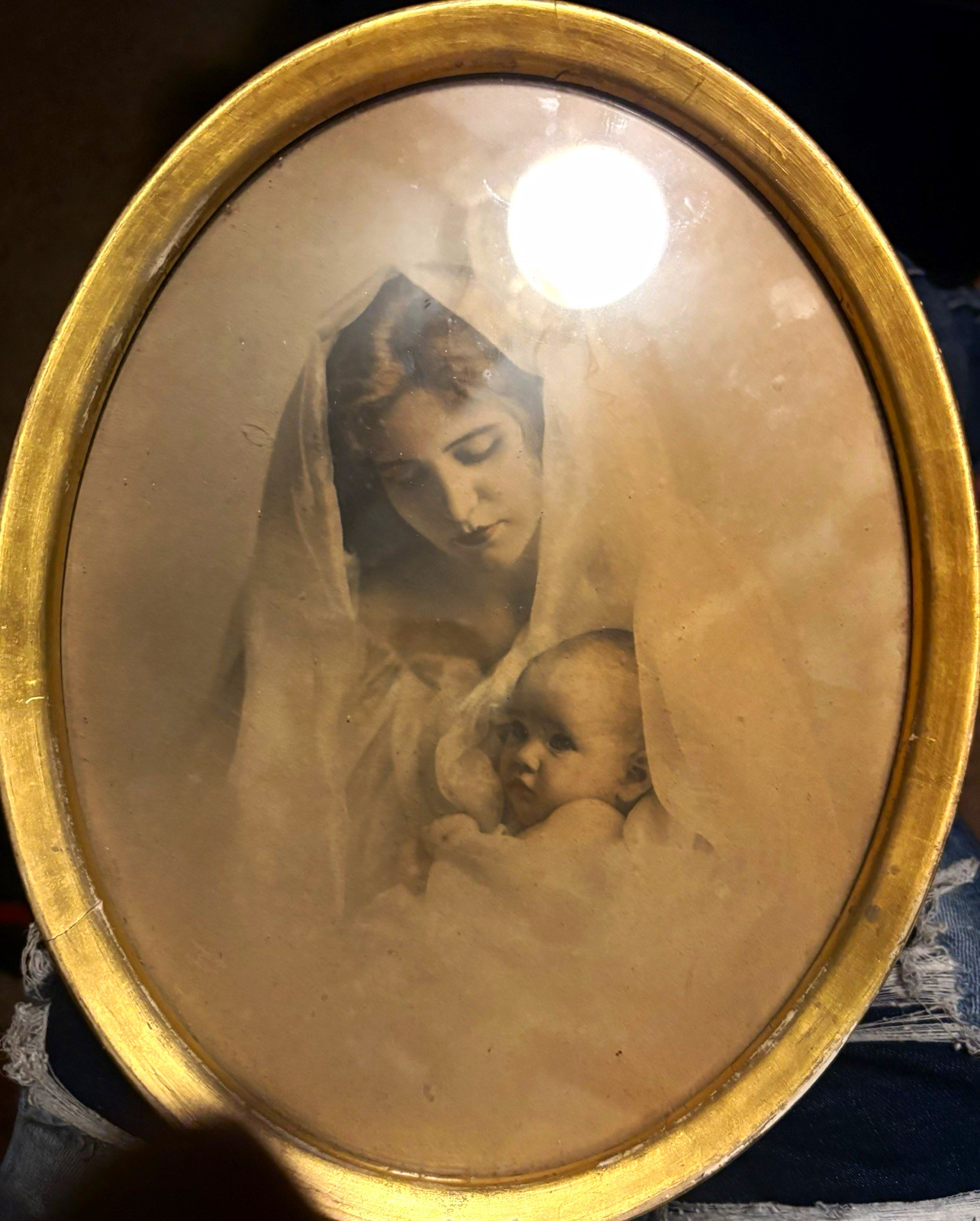 Vintage Christianity Madonna and Child Oval Framed Religious Print