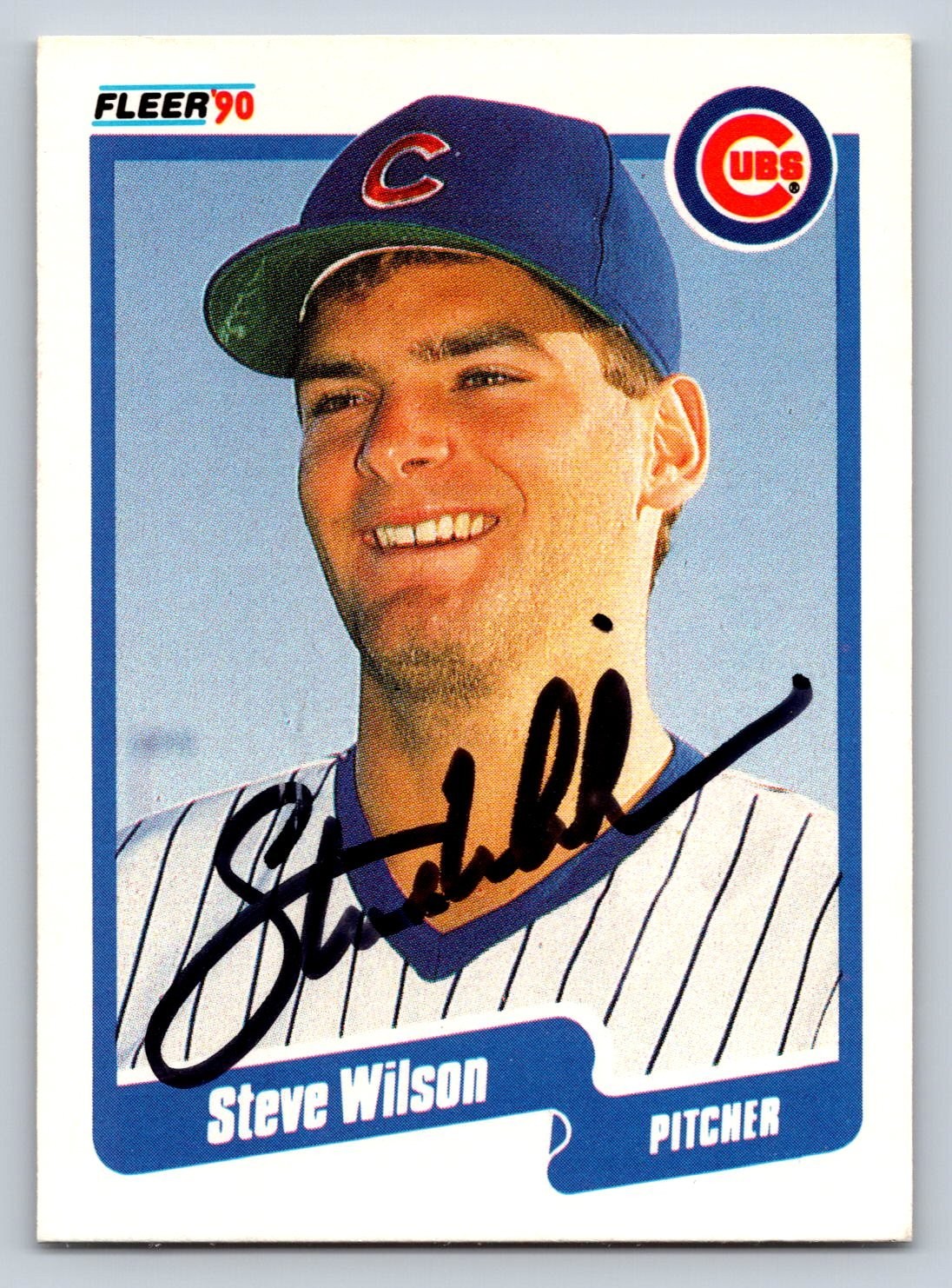 Steve Wilson Autographed 1990 Fleer #49 Chicago Cubs Baseball Card Auto