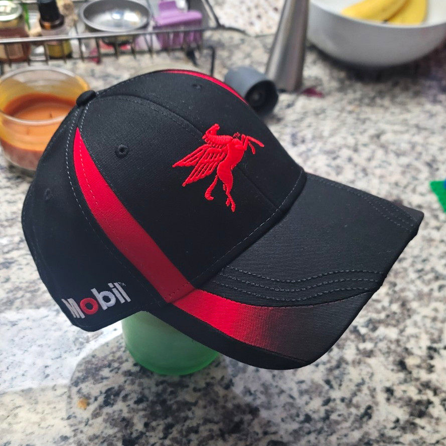 Mobil Pegasus Logo Baseball Cap Hat Black/Red Gas & Oil Theme
