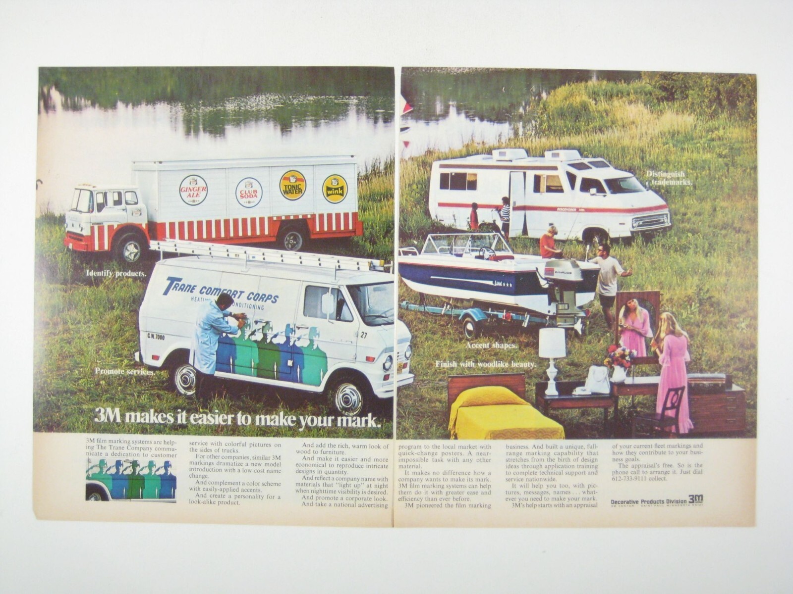 1972 3M Vintage Print Ad Double Page Spread Van Boat Truck Camper