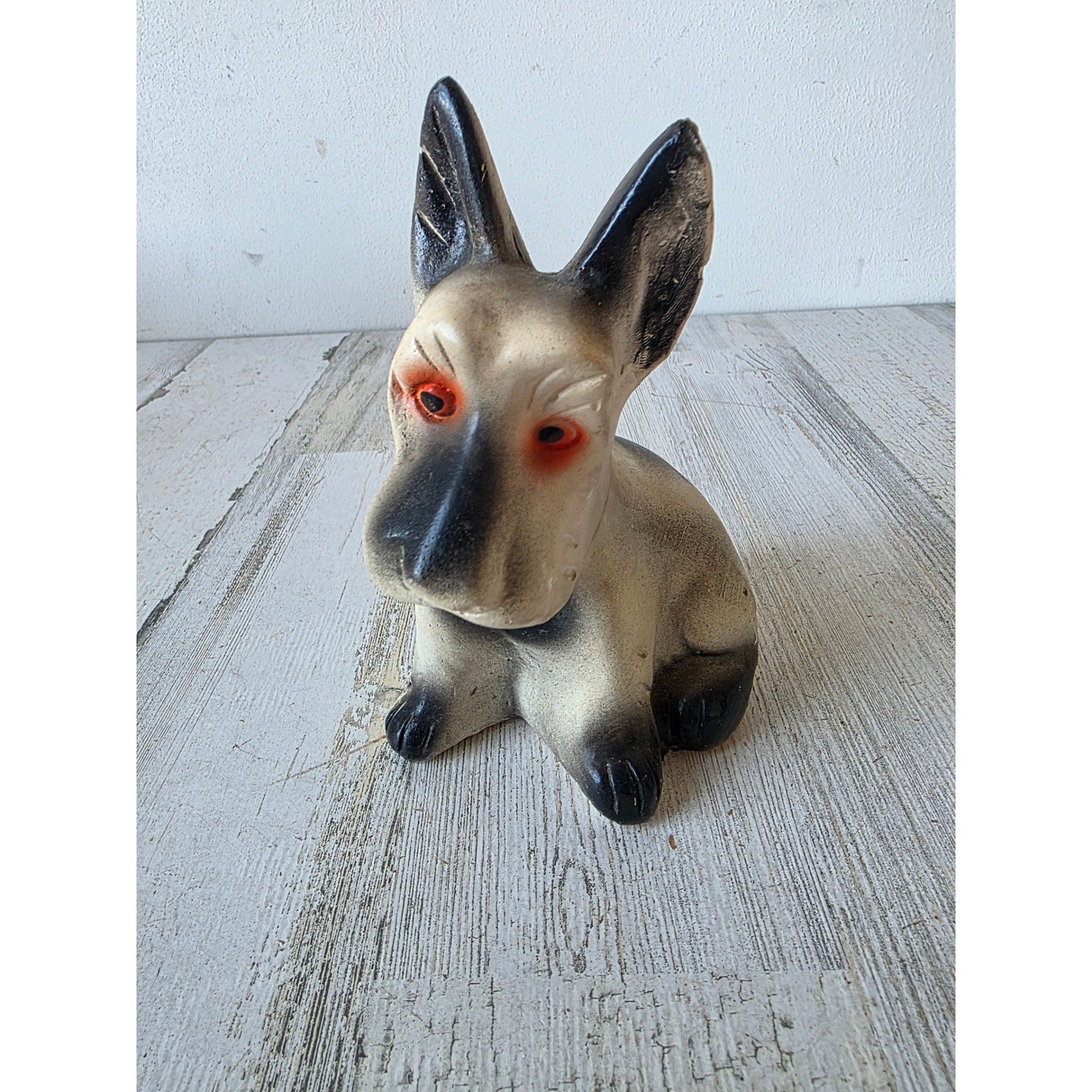 Vintage chalkware terrier dog puppy statue figurine black white plaster