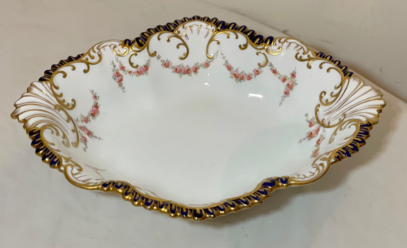antique hand painted gilded Staffordshire porcelain centerpiece fruit bowl antique hand painted gilded Staffordshire porcelain centerpiece fruit bowl