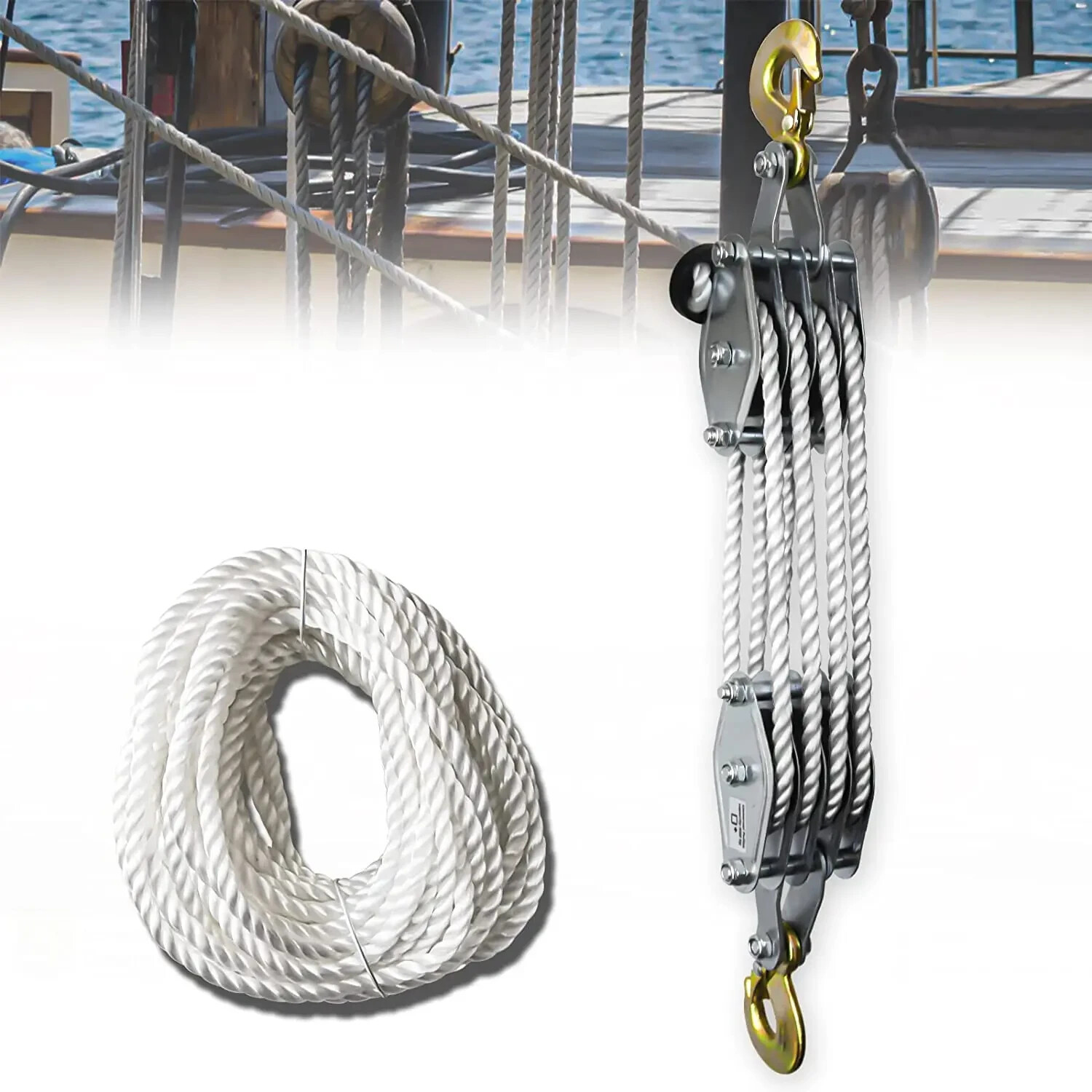 Heavy Duty Pulley-Block and Tackle,2200 Lbs Capacity, 4400 Lbs Breaking Strength Heavy Duty Pulley-Block and Tackle,2200 Lbs Capacity, 4400 Lbs Breaking Strength