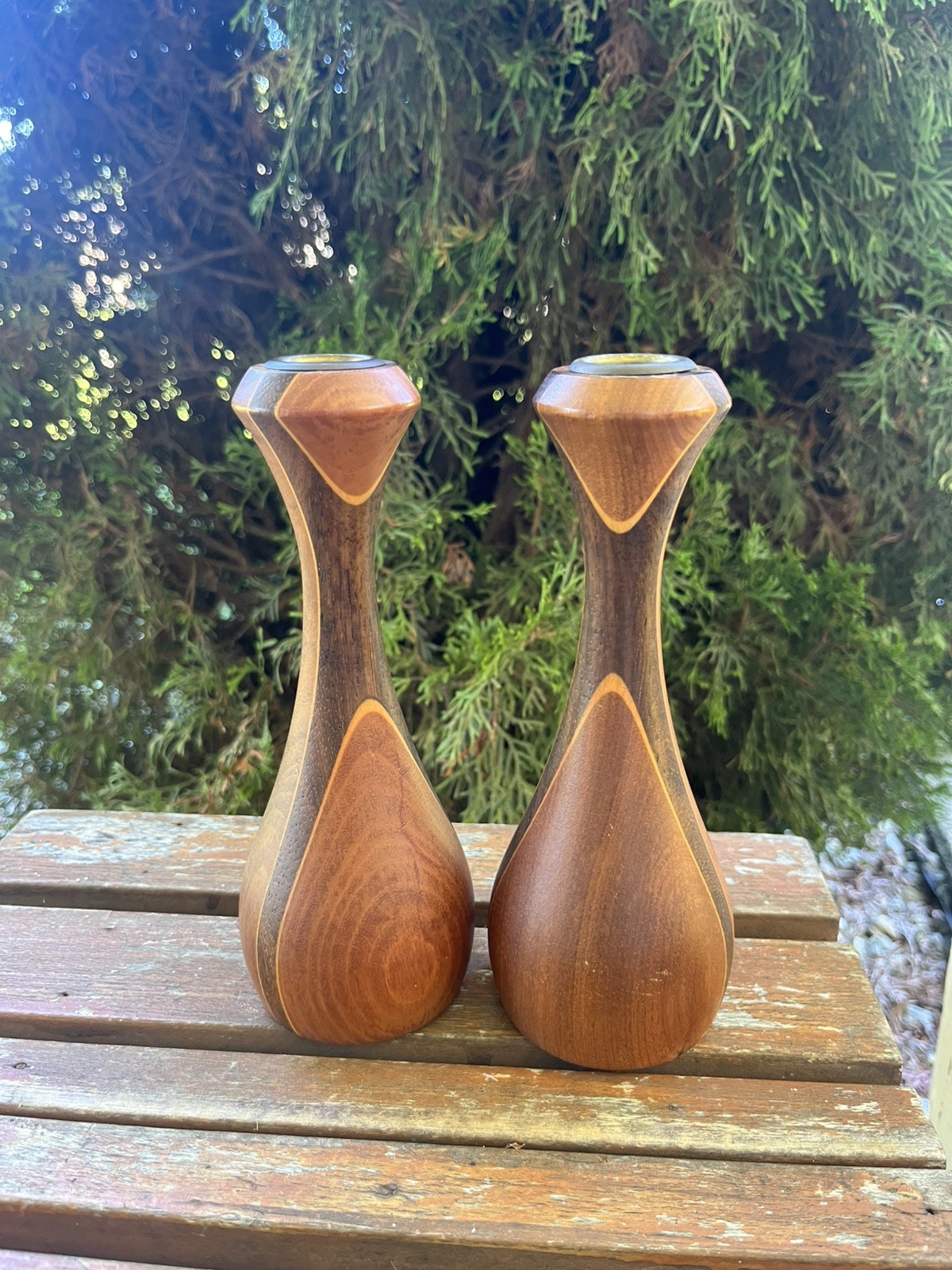 Danish Teak Walnut Wood Candlesticks Mid Century Modern Candle Holders Danish Teak Walnut Wood Candlesticks Mid Century Modern Candle Holders