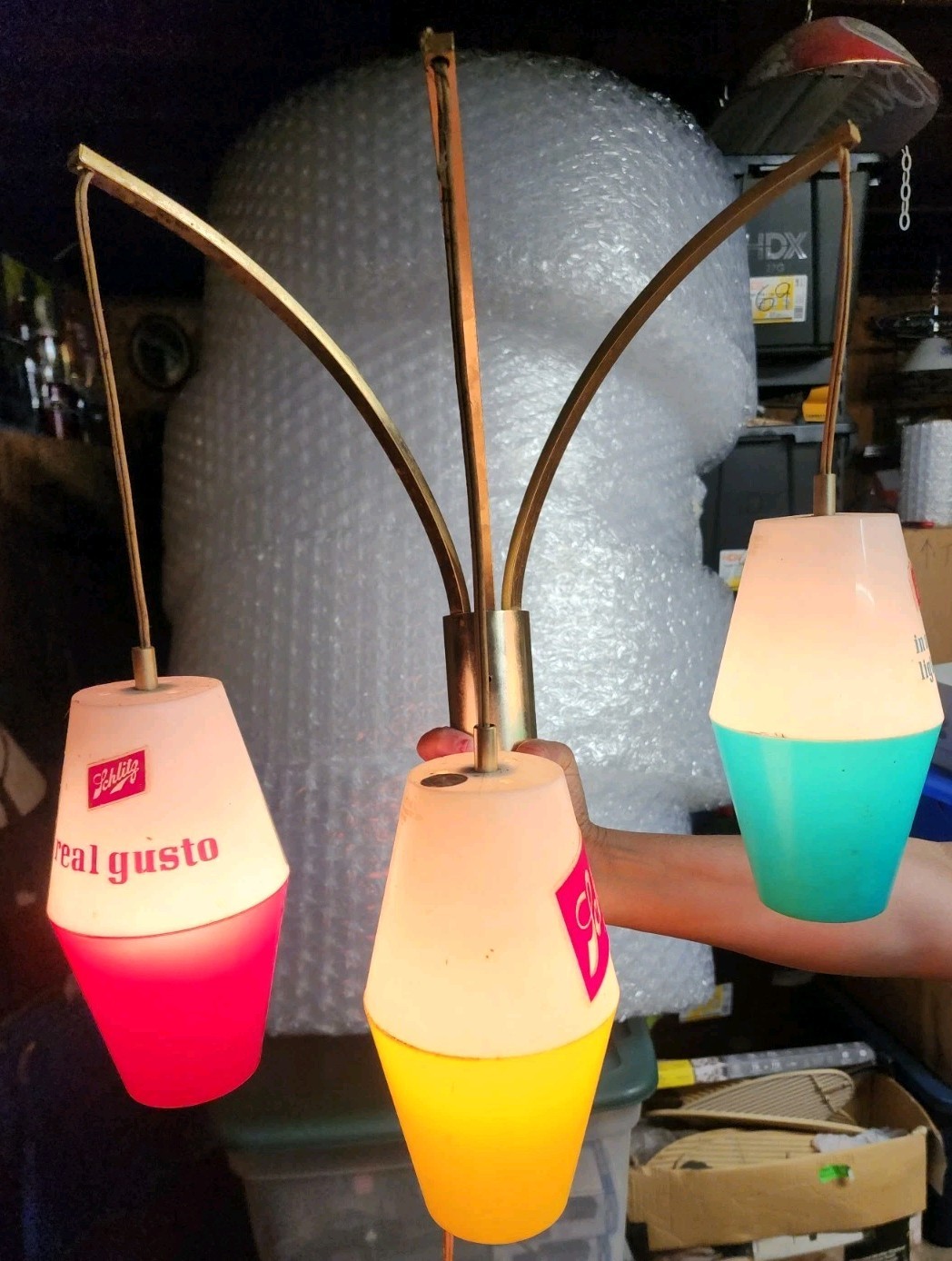 Vintage Schlitz Beer Real Gusto Wall Light w/ Hanging Plastic Globes