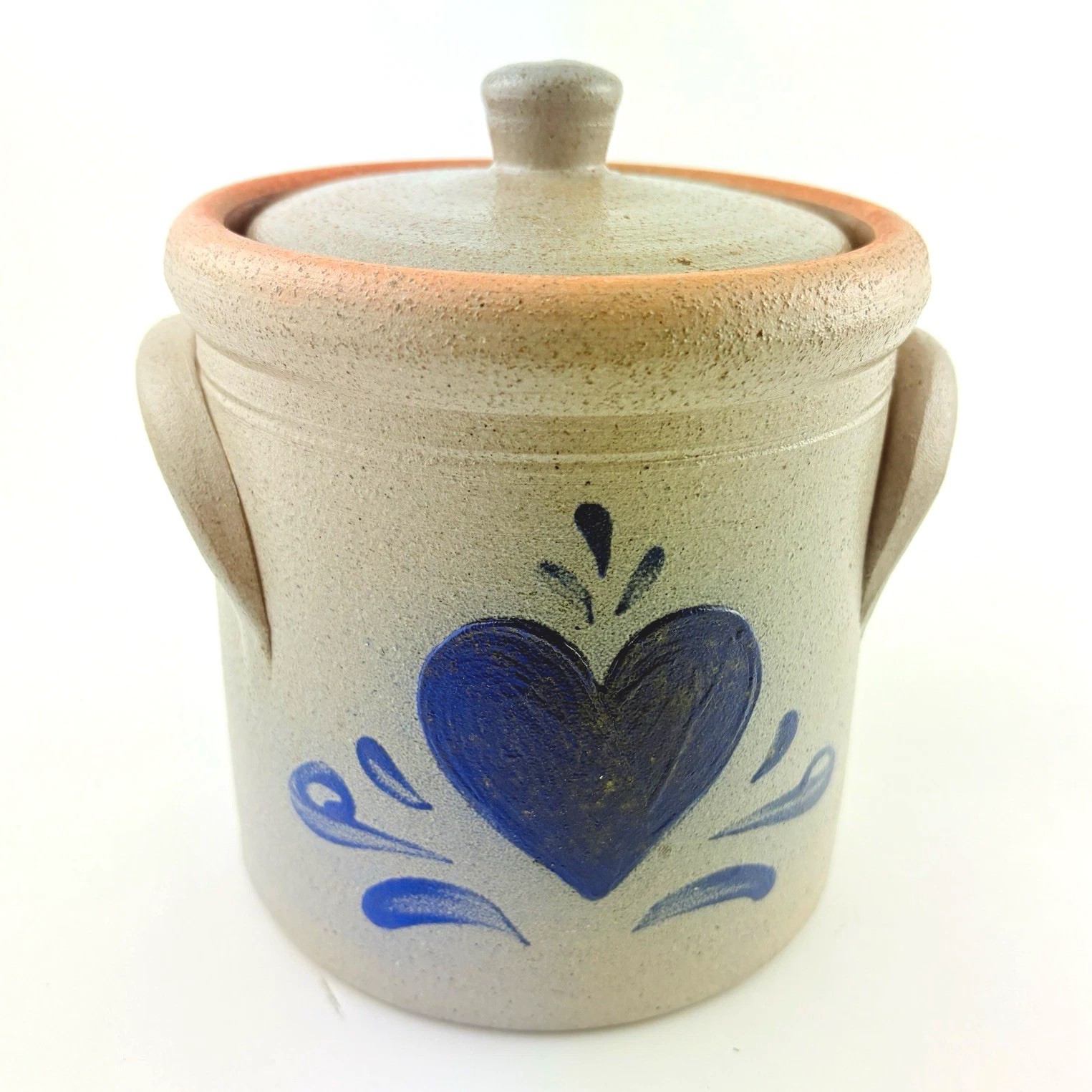 Vintage Rockdale Union Stoneware Salt Glazed Heart Canister Pot w/ Lid & Handles