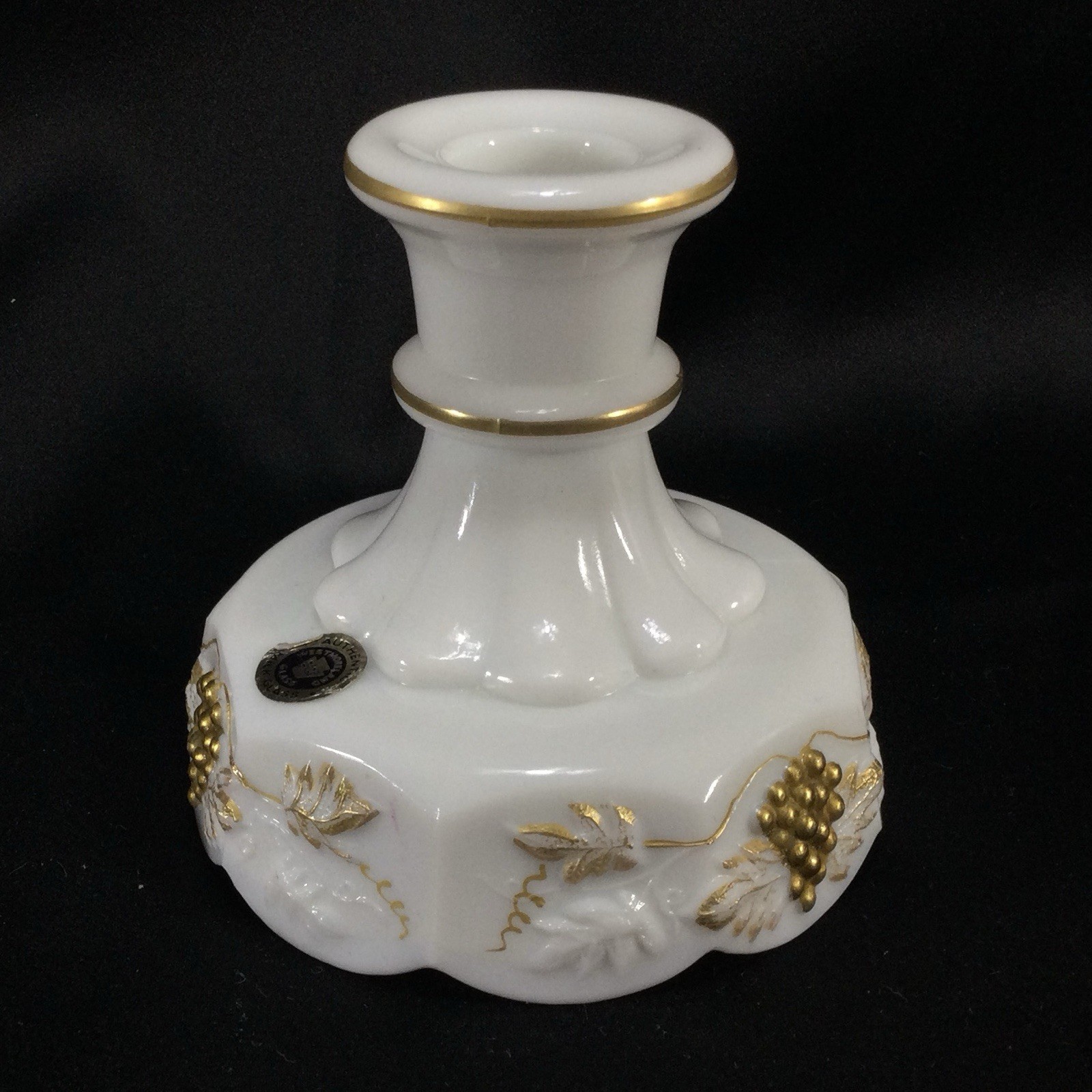 WESTMORELAND Milk Glass PANELED GRAPE 915 Candlestick Holder w/ Gold Accents
