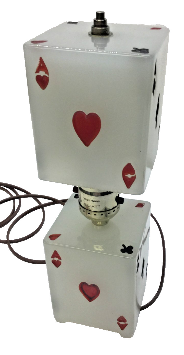 Art Deco Lamp Houze Houzex Cube Poker Card Face Suit Stepped Finial Chrome 1934