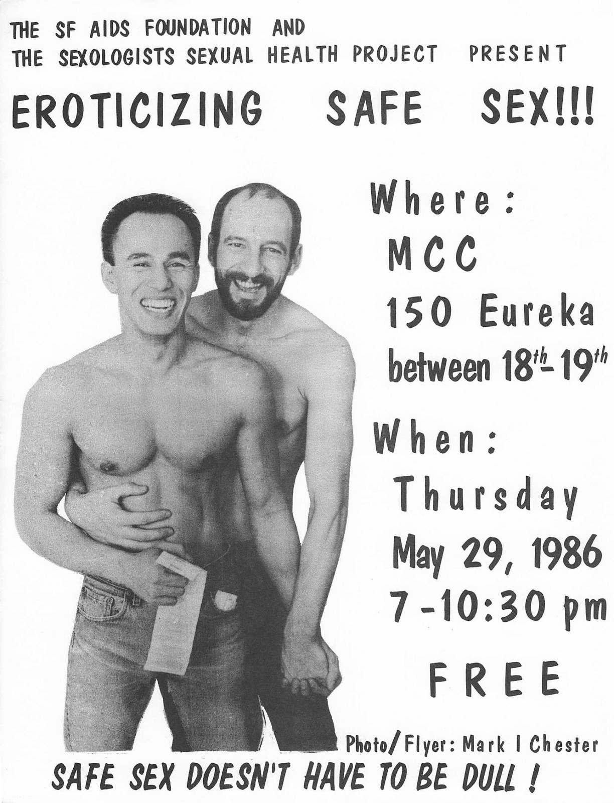 1986 SF AIDS Foundation Eroticizing Safe Sex Flyer Mark I Chester Gay Int