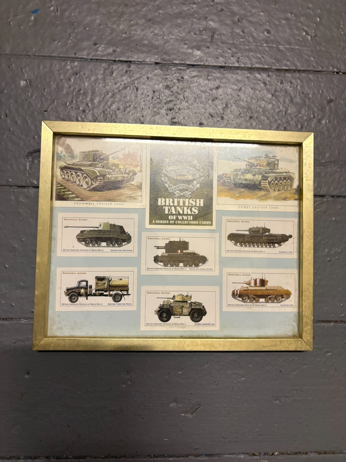 Vintage British Tanks WWII Rockwell Collector Cards Framed Displays x2 Militaria