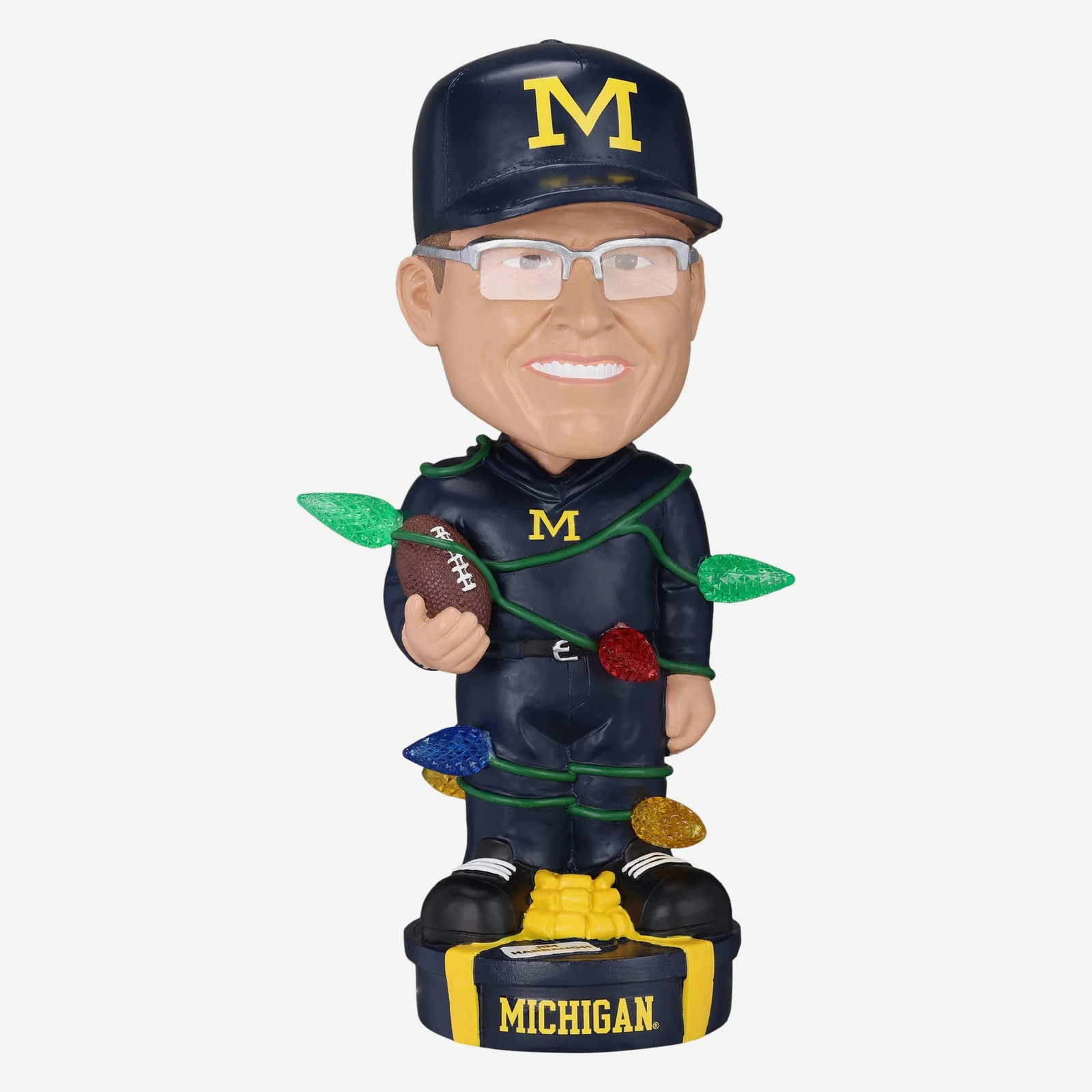 Jim Harbaugh Michigan Wolverines Holiday Lights Bobblehead NCAA College Jim Harbaugh Michigan Wolverines Holiday Lights Bobblehead NCAA College