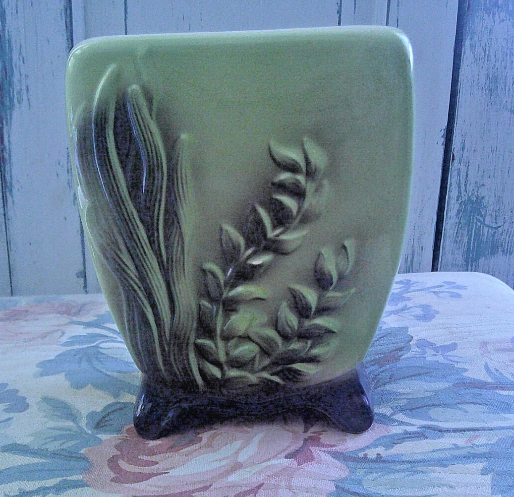 Vintage Royal Copley Chartreuse Brown Pottery Vase, Royal Copley Art D