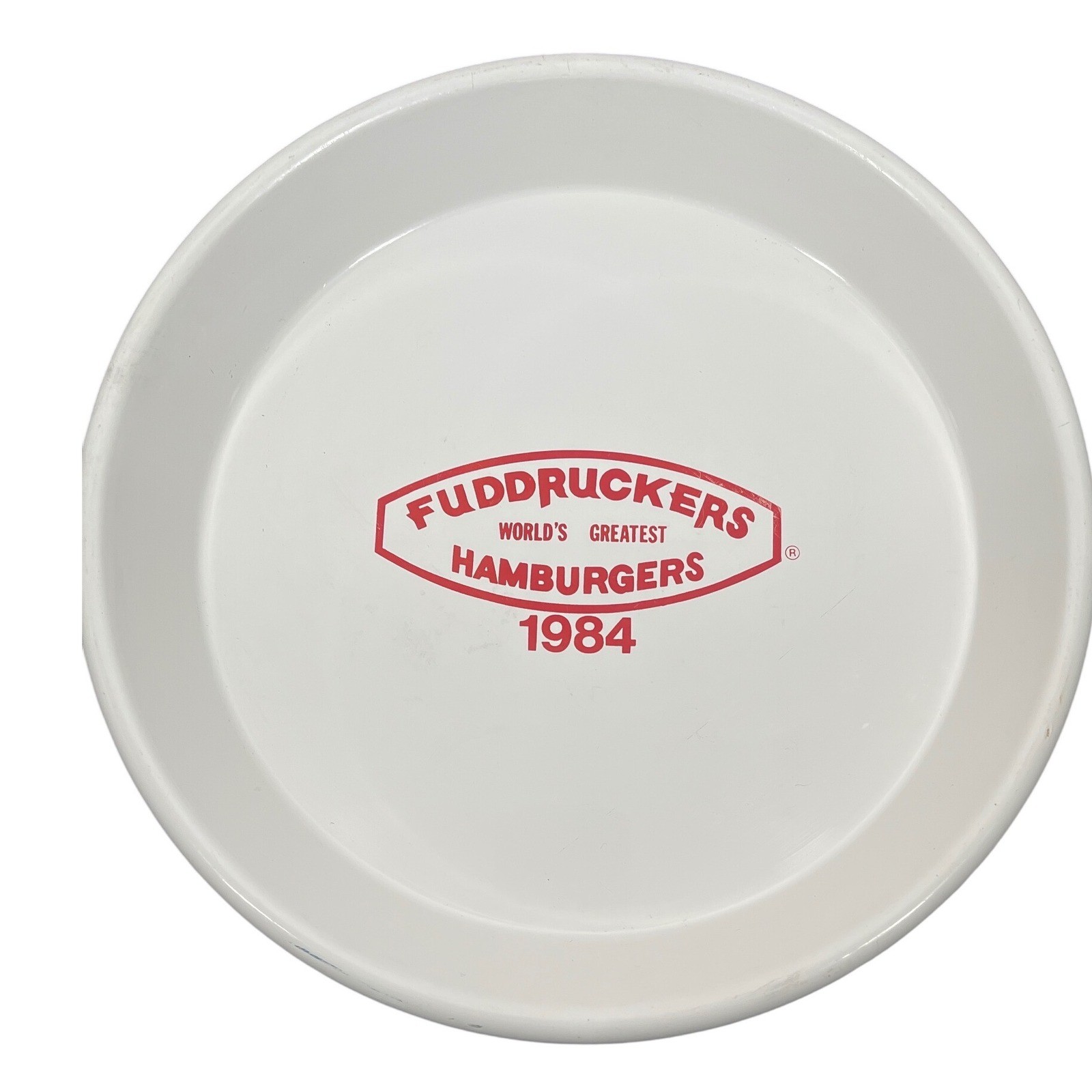 Vintage Fuddruckers Worlds Greatest Hamburgers 1984 Serving Tray 12 Inch White