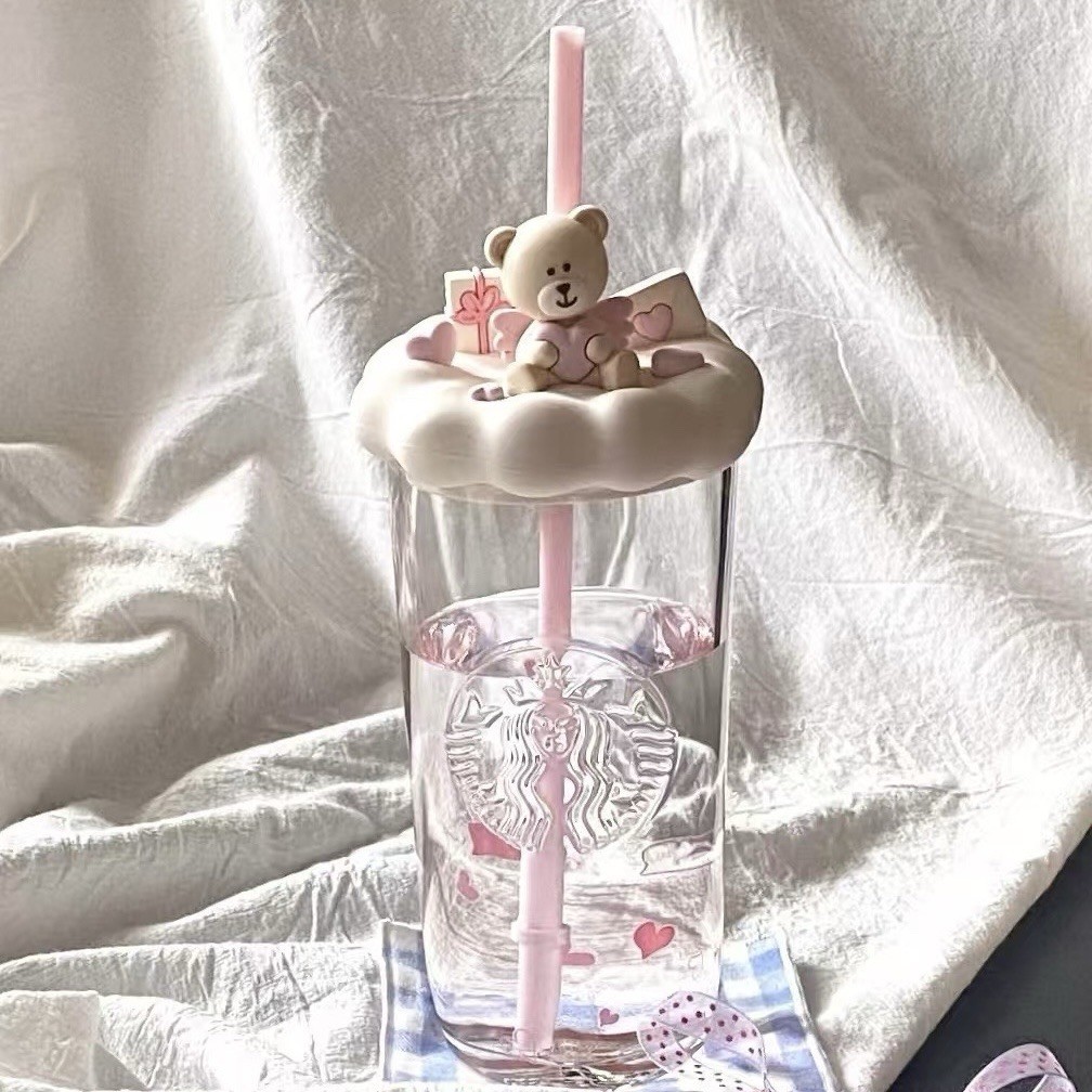 Hot-selling Starbucks 2025 China 520 I Love You Heart Bear Pink 16oz Glass Cup