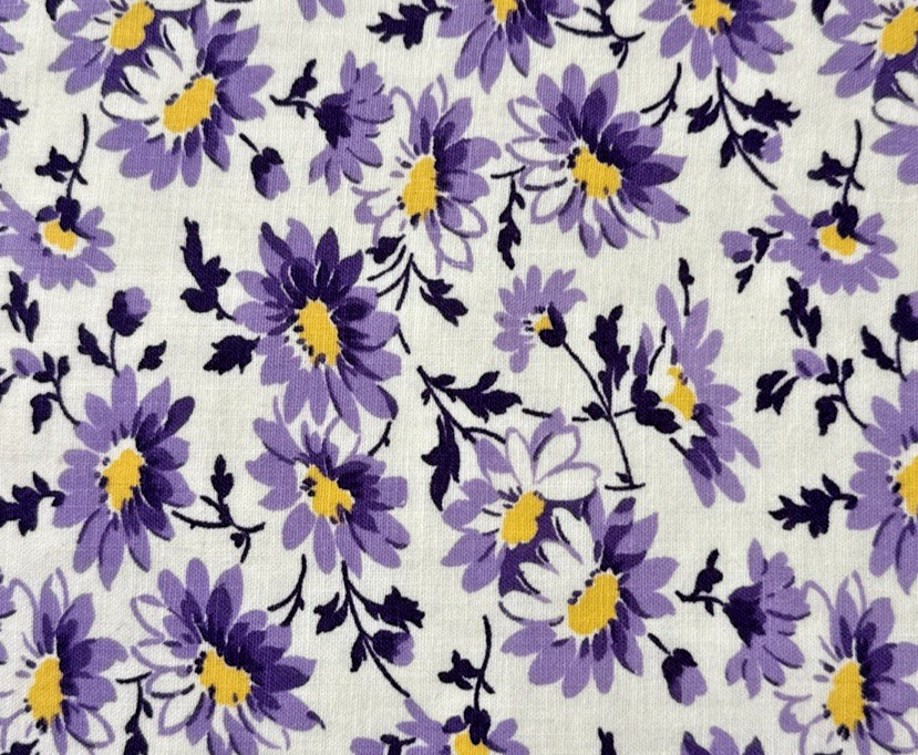 Vintage 1930s Feedsack Fabric Purple Daisy Cotton Scrap 9x10\