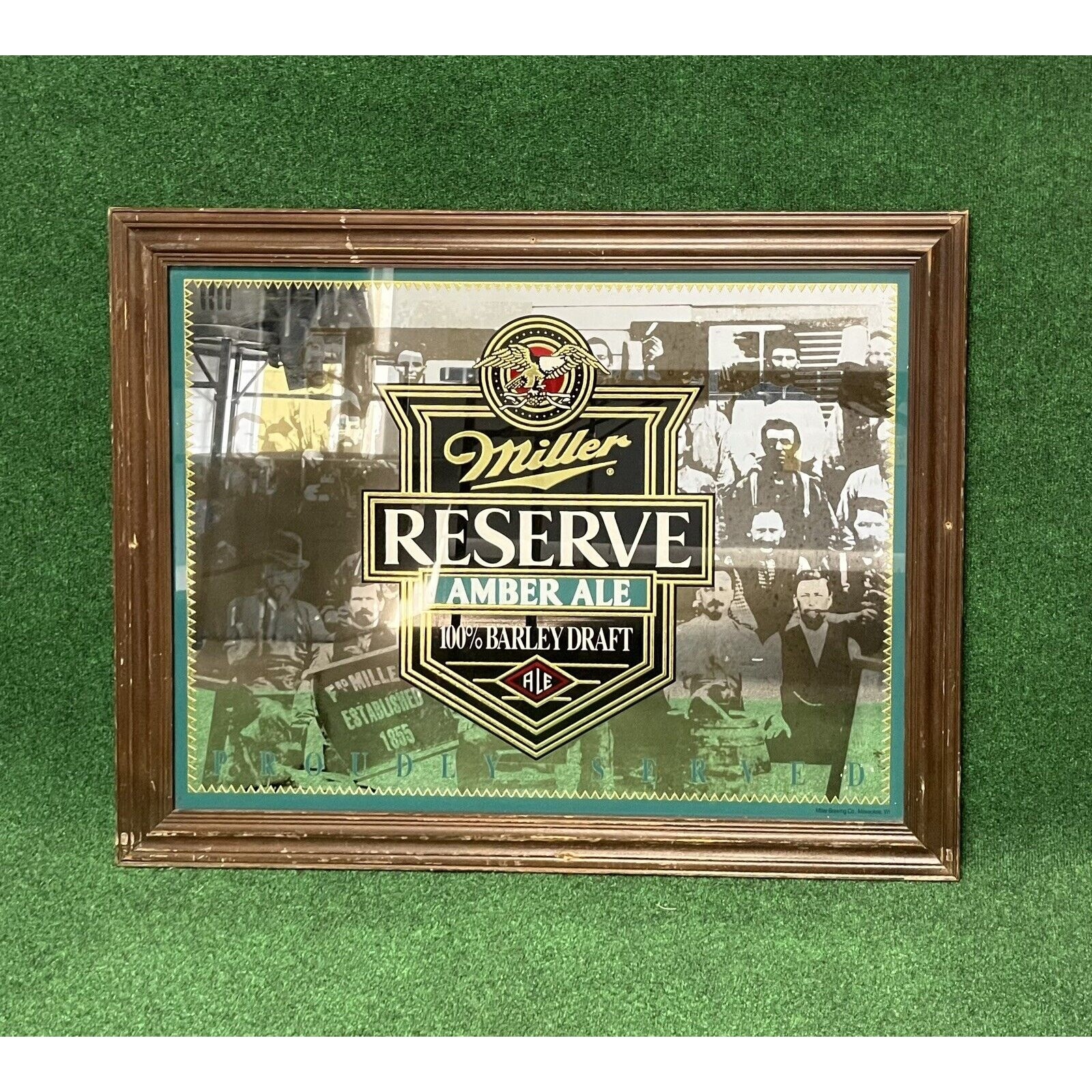 VINTAGE MILLER RESERVE AMBER DRAFT BEER MIRROR SIGN 70’s 80’s BAR GIFT MEN