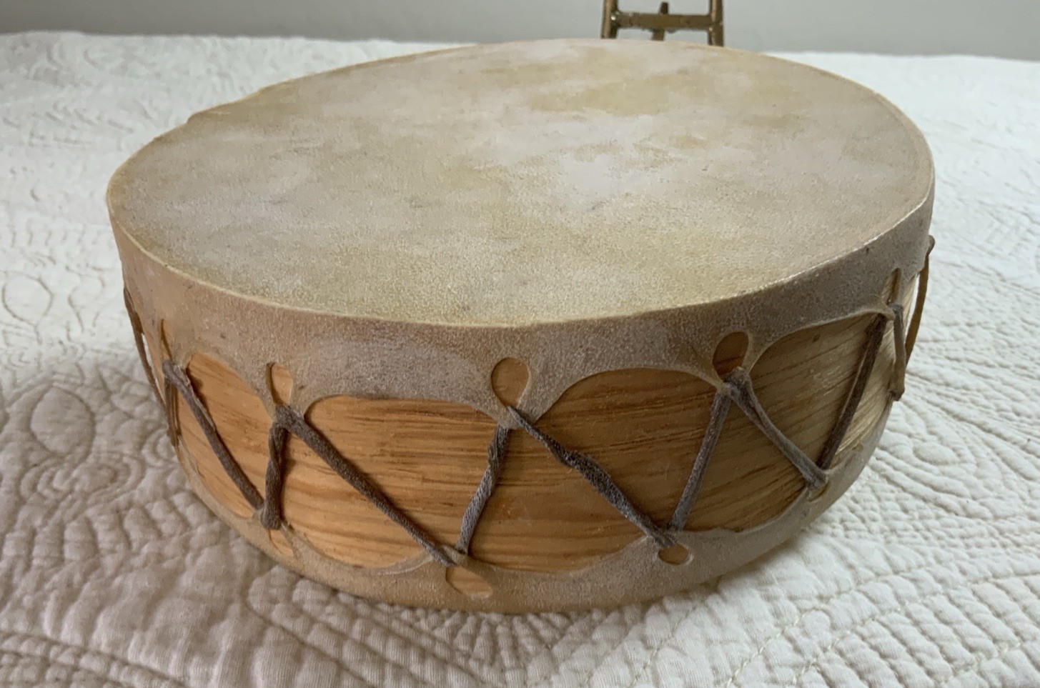 Vintage Souvenir Drum, Southwest Decor, Leather & Wood