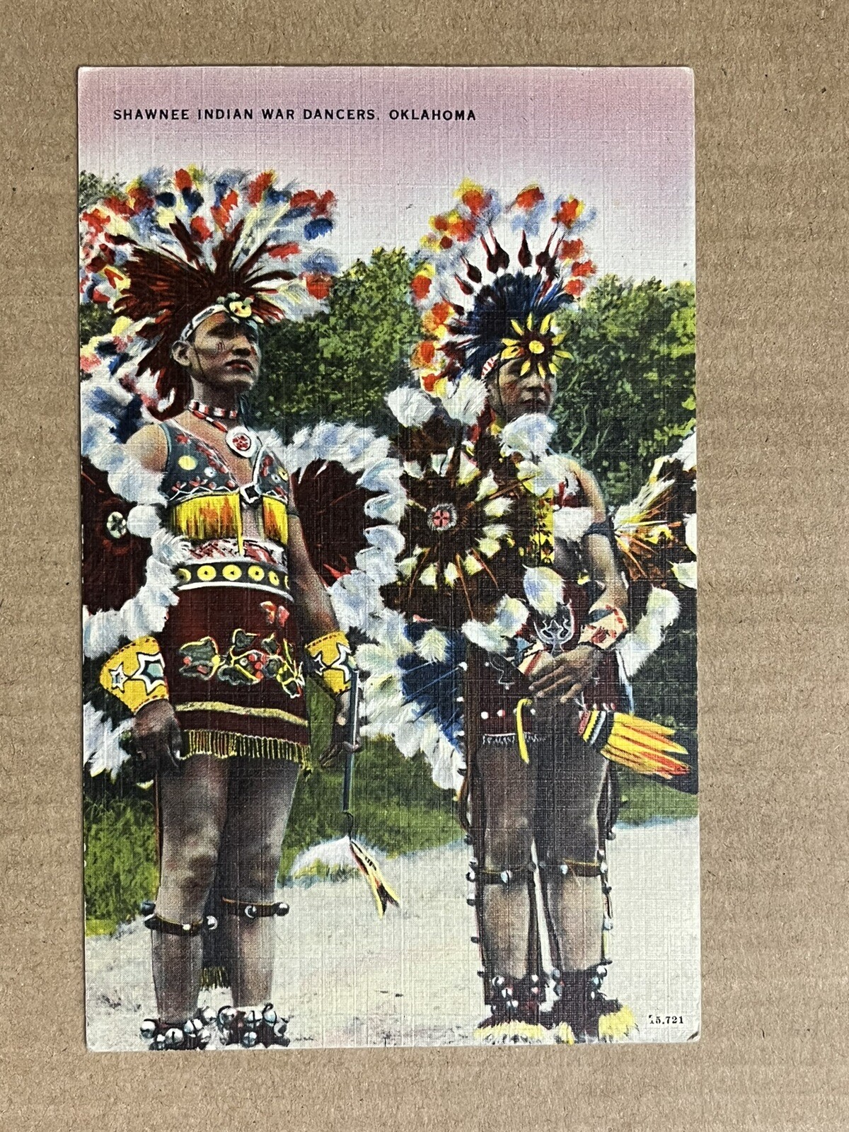 Postcard Oklahoma Native Americans Shawnee Indian War Dancer Headdress Vintage