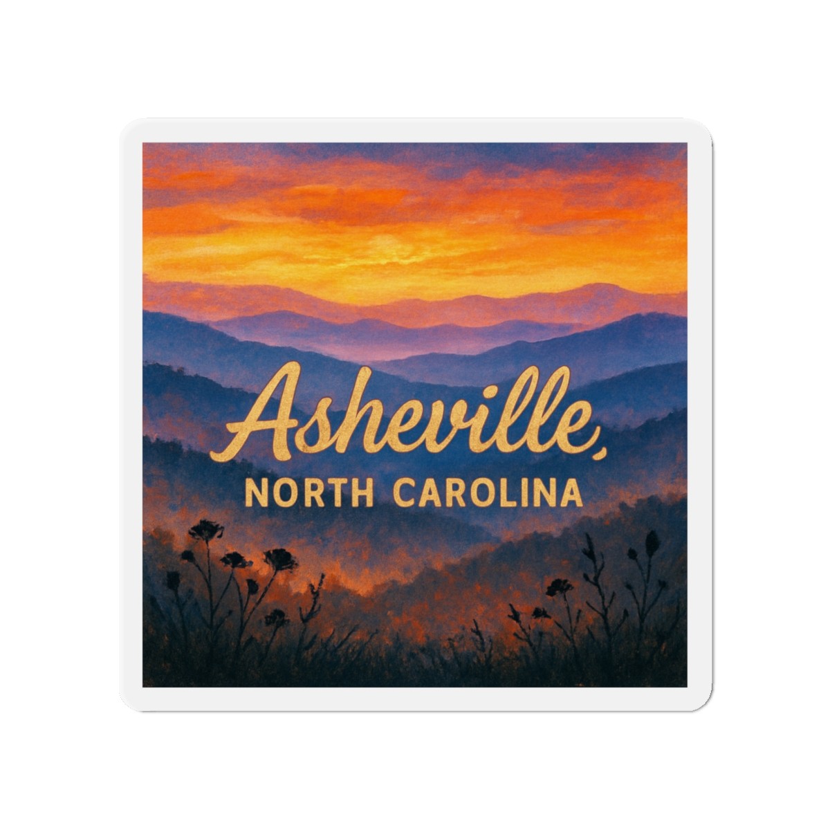 Die-Cut Fridge Magnet Asheville NC Blue Ridge Sunset Art