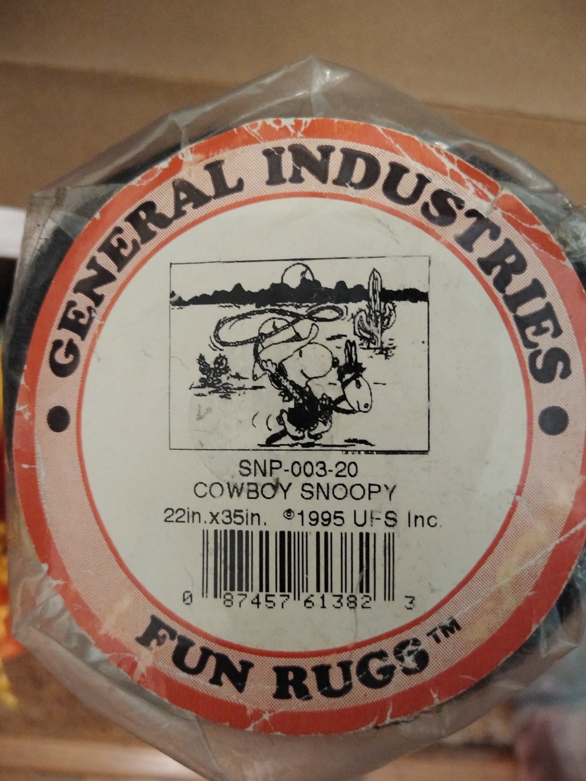 Vtg 1995 Cowboy Snoopy General Industries Fun Rug Unopened Sealed Plastic **Rare