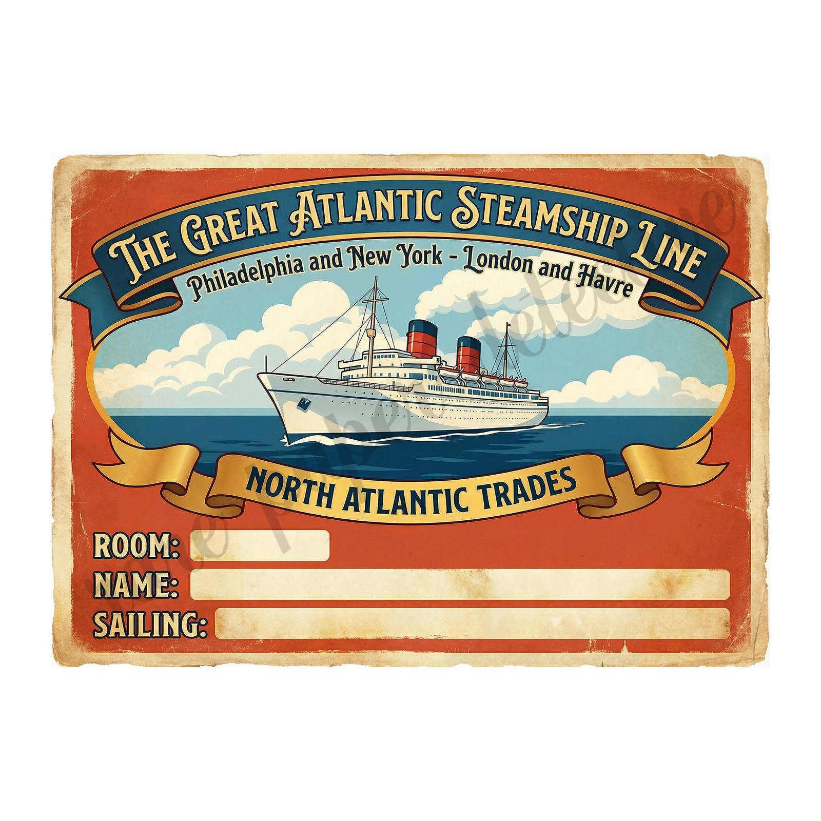 Steamship Luggage Sticker, Great Atlantic Steamship Line, Retro Design 5\