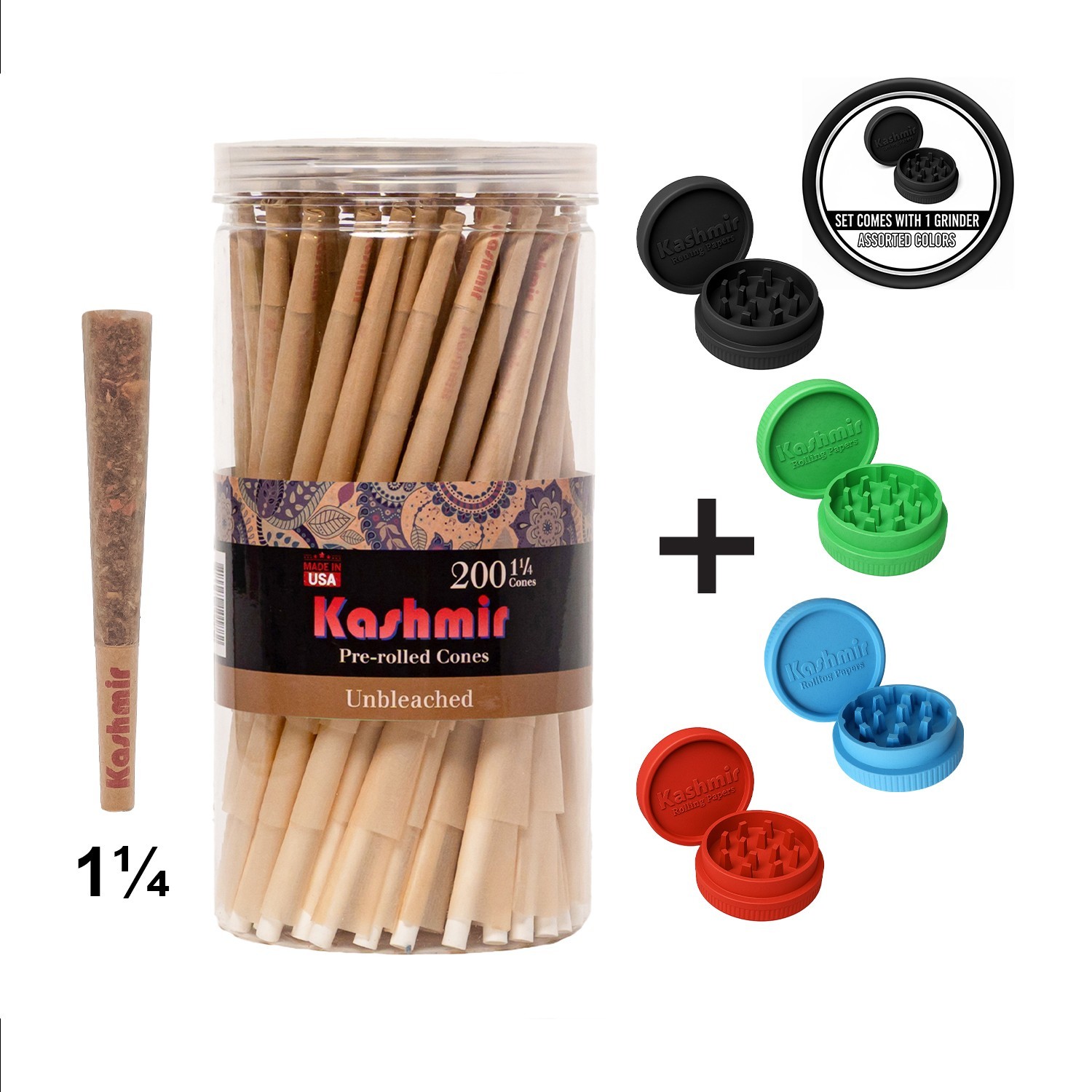 Kashmir Pre Rolled Cones Unbleached 200 pack Classic 1 1/4 Size Rolling Cones