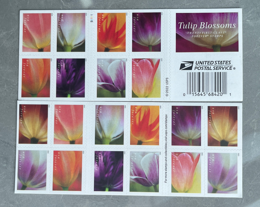100 TOTAL 2023 USPS 5 SHEETS OF 20 FIRST CLASS LETTER STAMPS TULIP BLOSSOMS