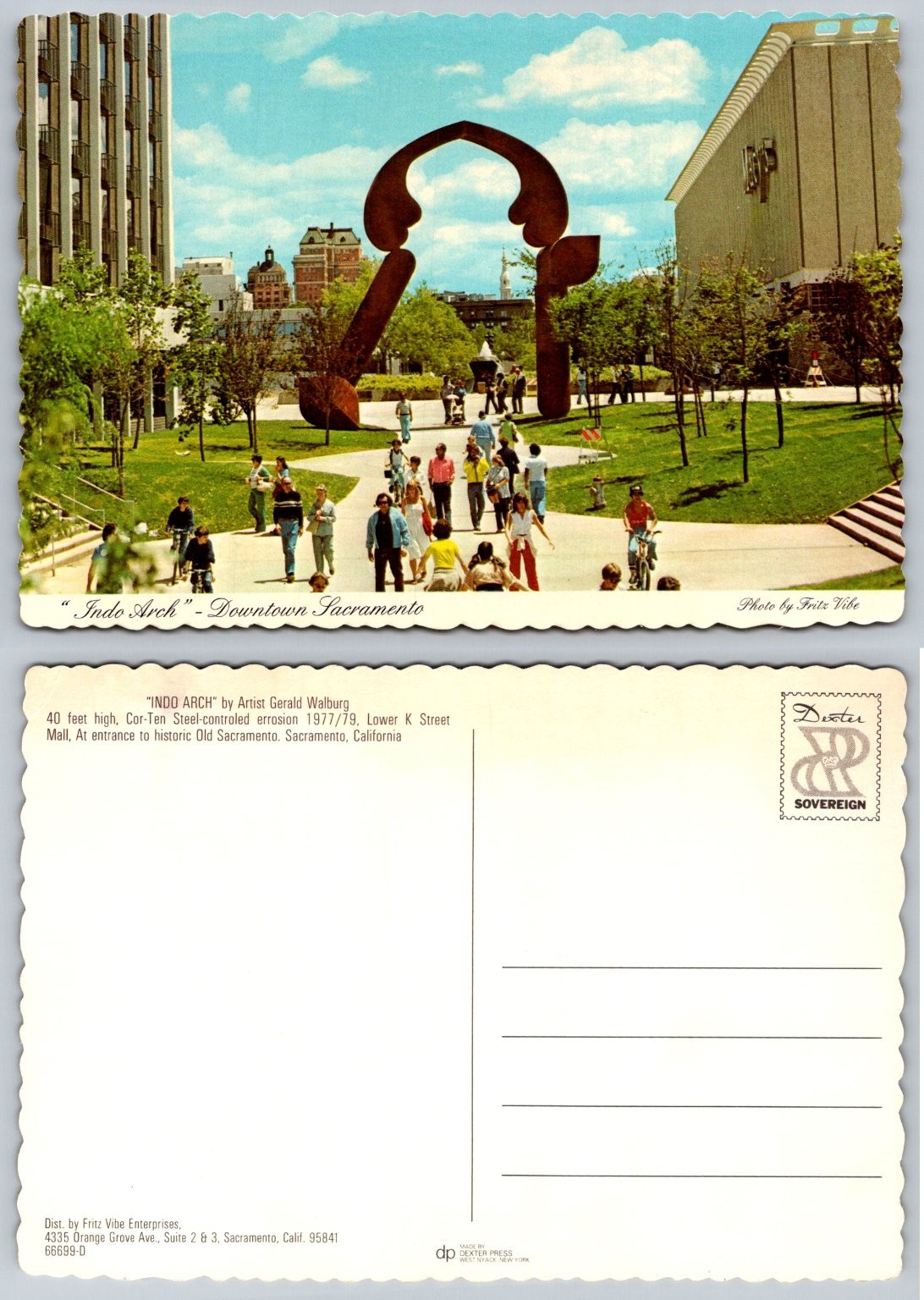 Indo Arch Sculpture Downtown Sacramento CA Postcard Gerald Walburg 1970s