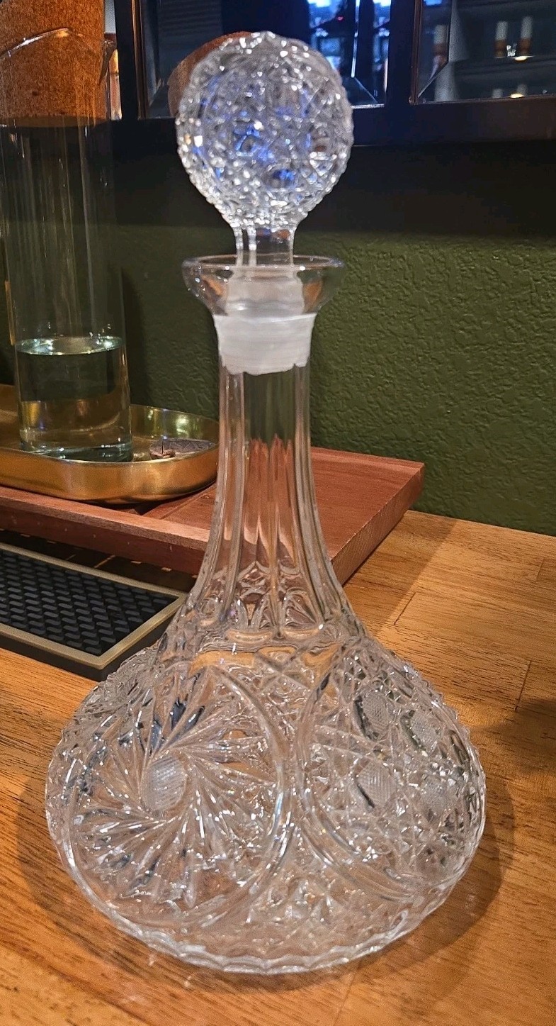 Captains Ship Decanter Wine Liquor Heavy Clear Cut Lead Crystal Glass 7” X 11”