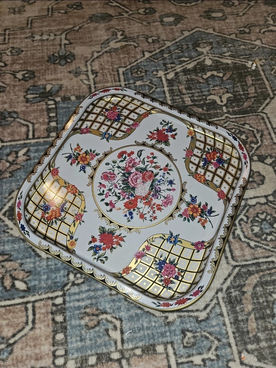 Vintage 1987 Floral Metal Tray by The Tin Box Company