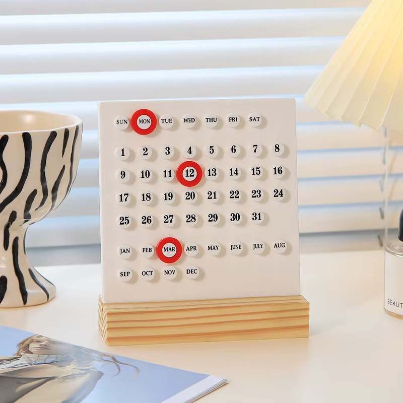 1pc Wood Perpetual Calendar Montessori Calendar Cute Desk Calendar Adjustable We