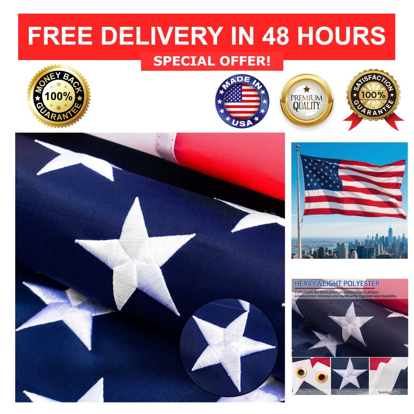 ZNNOPAX American Flag 3x5 FT Outdoor Heavy Duty Embroidered Stars US Flag