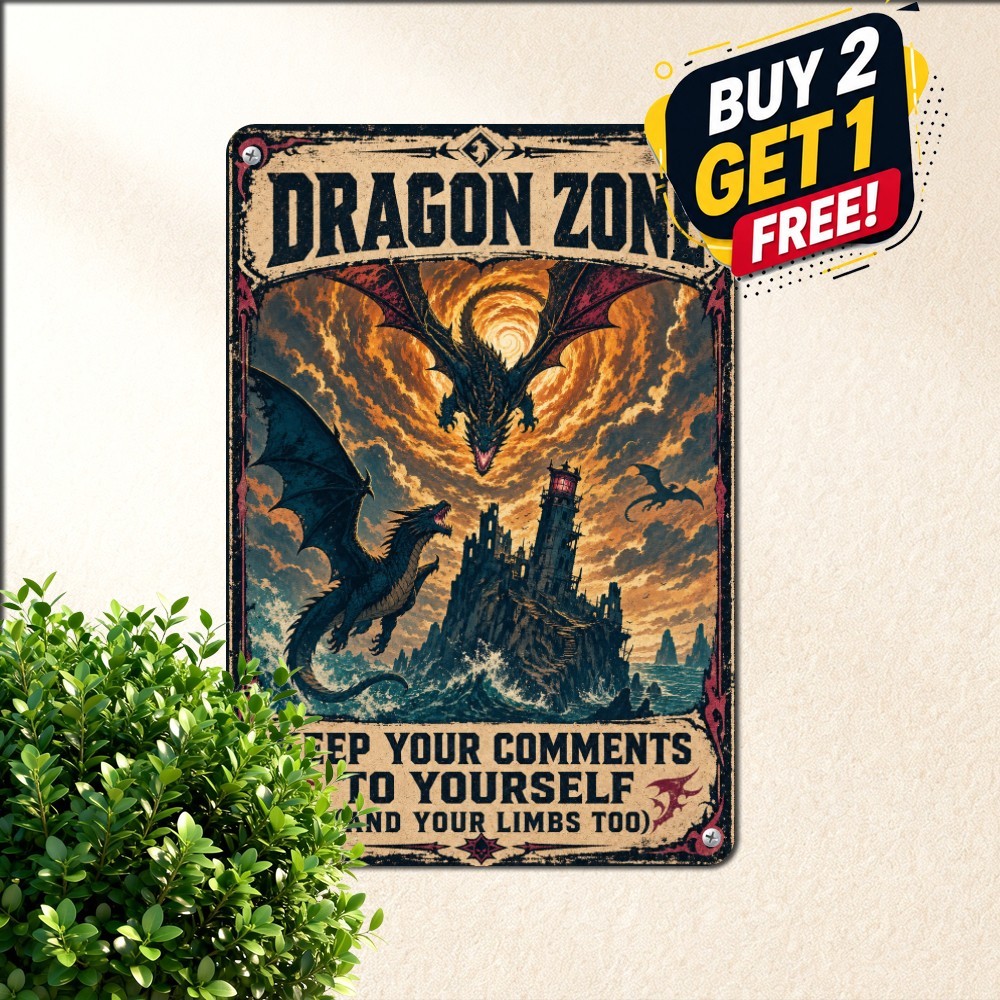 Funny Mythical Dragon Cave Rules Sarcastic Wall Decor Retro Metal Tin Sign