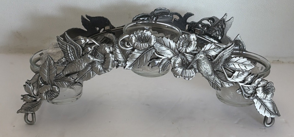 Vintage Spooniques Hummingbird Floral Votive Candle Holder Glass Cups