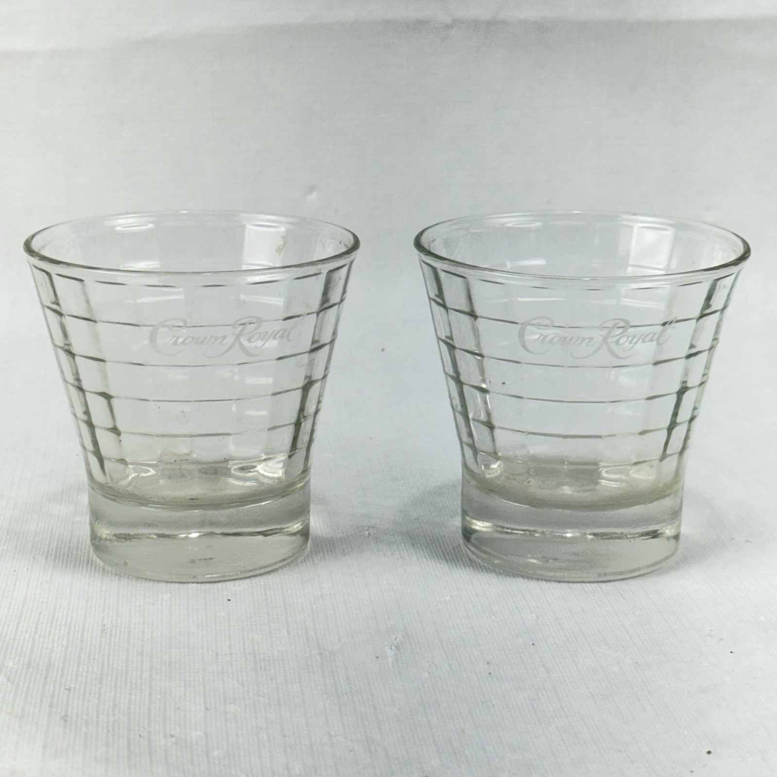 2 Vintage Crown Royal Tapered Block Optic On the Rocks Whiskey Glasses 3 1/2\