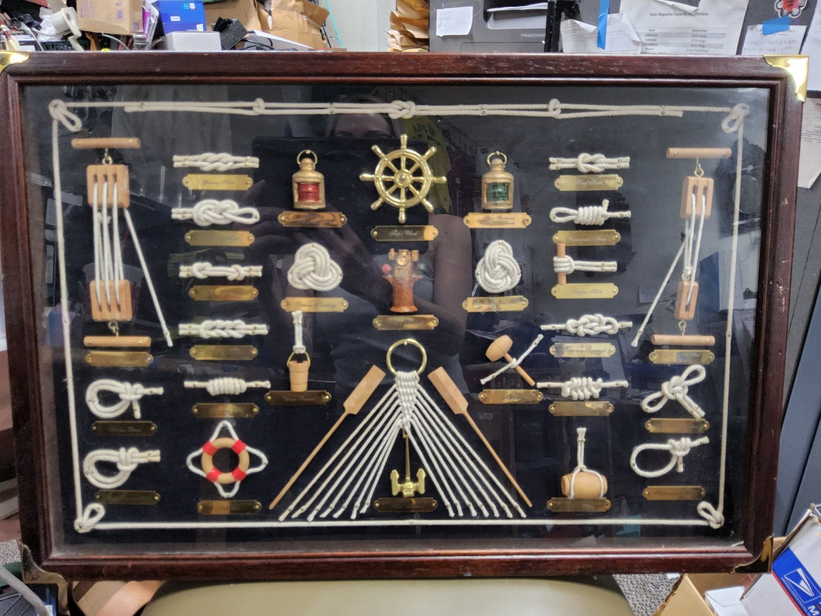 Vintage Large Sailor\'s Nautical Knots Shadow Box Framed RARE
