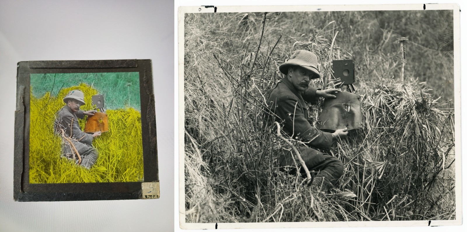 Unique Cherry Kearton Archive Set:Signed Lion Attack Photo & Hand-Coloured Slide