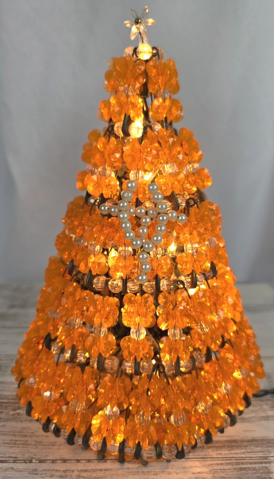 Vtg Tennessee Vols Safety Pin Acrylic Beaded Christmas Tree Orange