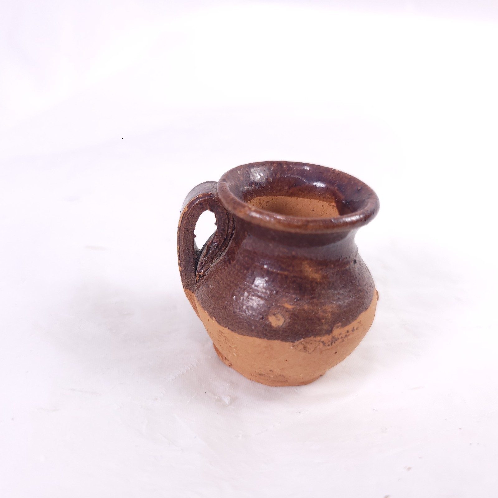 Miniature Terra Cotta Pitcher Jug Brown Glaze Vintage 
