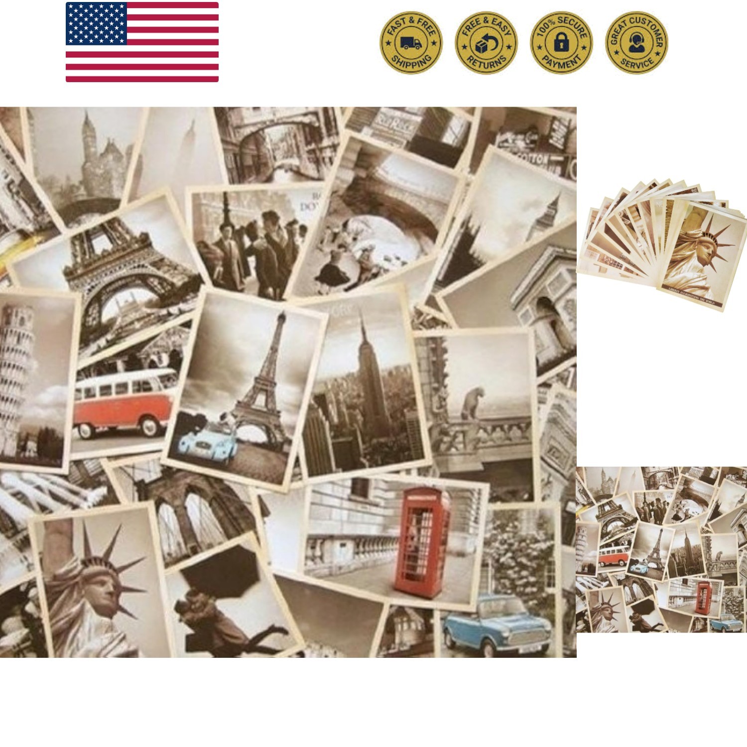 32 PCS 1 Set Vintage Retro Old Travel Postcards for Worth Collecting