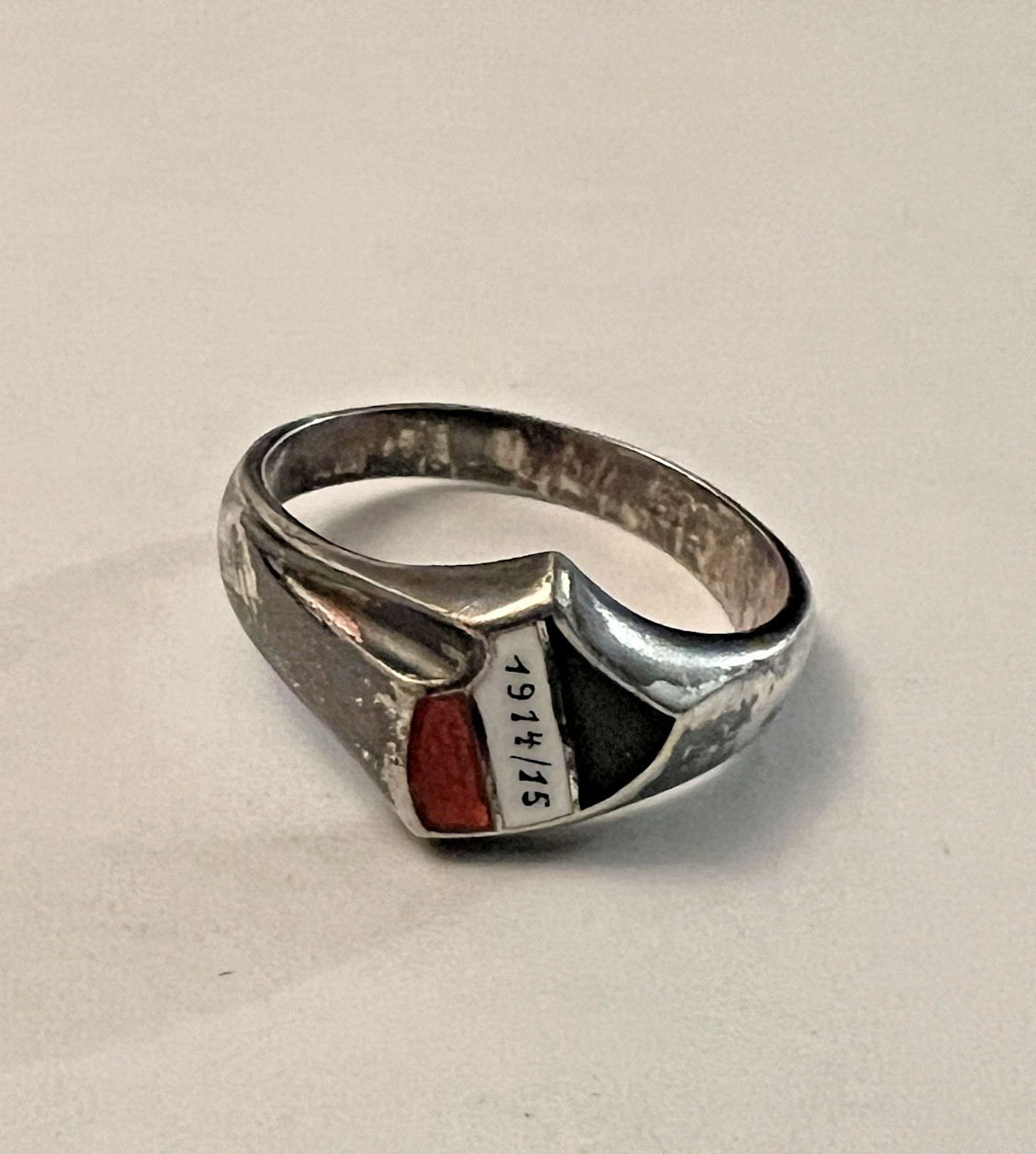 Antique 1914 - 1915 WWI German 800 Silver Enamel War Soldier Patriotic Flag Ring