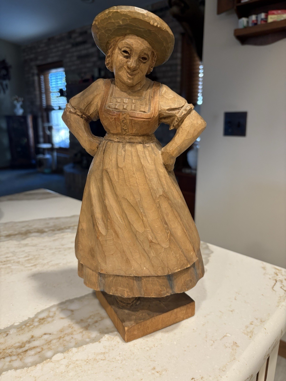 Vintage German Black Forest Woman Hand Carved Wood Folk Art Statue